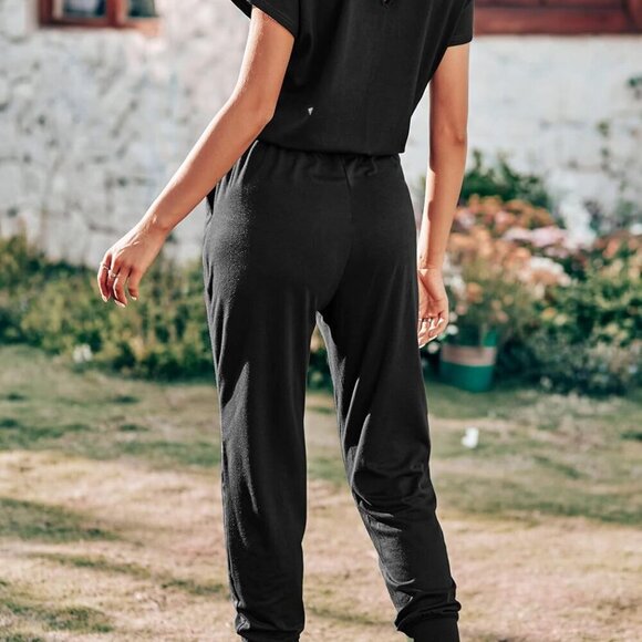 Women Jumpsuit Summer Casual Short Sleeve One Piece High Waist Comfortable - Picture 5 of 6